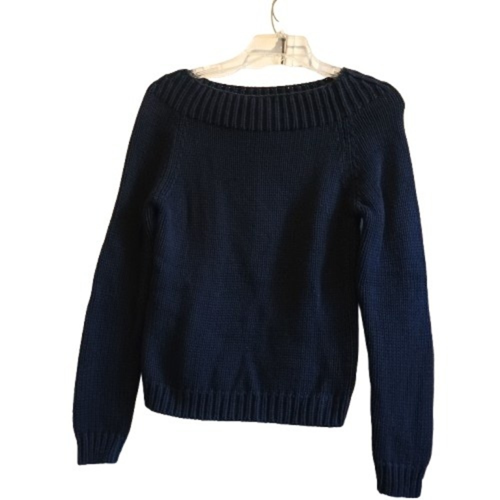 Lauren Ralph Lauren Petite Navy Blue Cotton Boat Neck Sweater